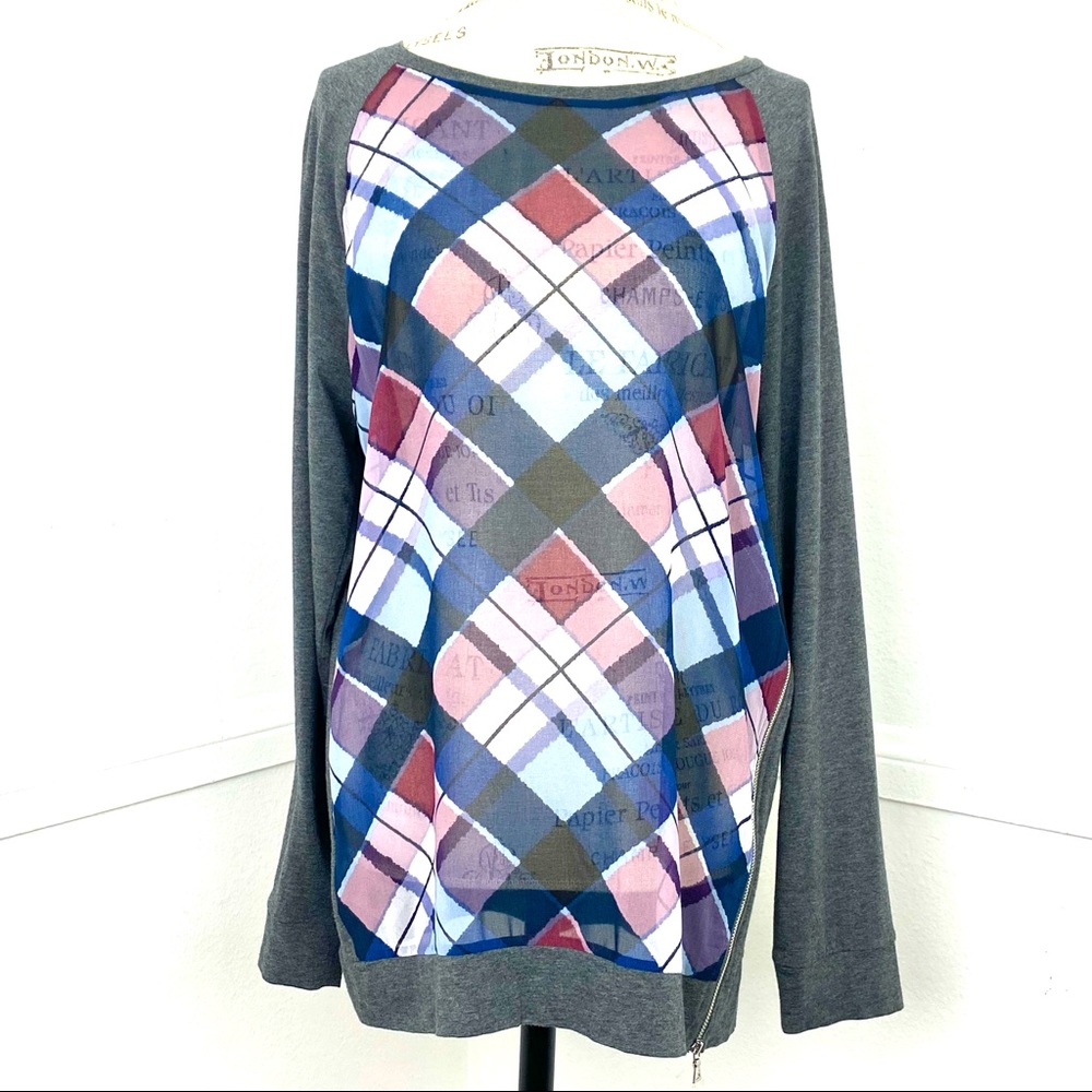 TWO VINCE CAMUTO SEMI-SHEER LONG SLEEVE ZIP TOP M